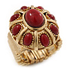 Vintage Ruby Red Coloured Glass Stone Oval Flex Ring In Burn Gold Finish - 25mm Length - Size 8/9
