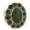 Chunky Oval, Forest Green Glass Bead Flex Ring In Gold Plating - 30mm Across - Size 7/8
