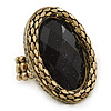 Statement Black Glitter, Oval, Mesh Flex Ring In Burnt Gold Tone - 43mm Across - Size7/8