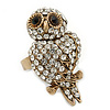 Vintage Style Swarovski Crystal 'Wise Owl' Cocktail Ring in Burnt Gold - Adjustable