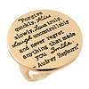 Gold Tone Audrey Hepburn Quote Round Medallion Statement Ring - Size 8, 30mm across