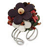 3D Multicoloured Leather Floral  Ring With Silver Tone Wire Band - 25mm Diameter - 7/8 Adjustable
