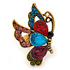 Multicoloured Crystal Butterfly Ring In Antique Gold Metal - Adjustable - Size 7/8