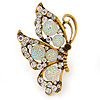Large Clear & AB Crystal Butterfly Ring In Antique Gold Metal - Adjustable - Size 7/8