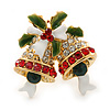 Christmas 'Jingle Bells' Red, Clear, Green Crystal, Enamel Ring In Gold Plating - 25mm Across - Size 7/8