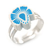 Children's/ Teen's / Kid's Light Blue/ White Fimo Flower Ring In Silver Tone - Adjustable