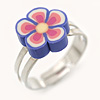 Children's/ Teen's / Kid's Purple, Pink Fimo Flower Ring In Silver Tone - Adjustable
