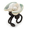 Calla Lily Sea Shell Wire Band Ring (White/Green) - Size 7/8 - Adjustable