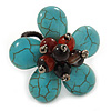 Turquoise With Semiprecious Stone 'Daisy' Floral Wired Ring - 35mm Diameter - 7/8 Adjustable