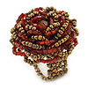 Red, Golden Glass Bead Flower Stretch Ring - 35mm Diameter