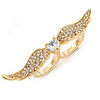 Gold Plated CZ Heart, Clear Crystal Two Finger Wings Ring - Size 7&6