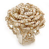 Antique White Glass Bead Flower Stretch Ring - 40mm Diameter