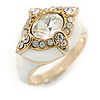 Stunning Clear/ Milky White Crystal White Enamel Ring - size 7