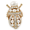 Clear Crystal, Glass Pearl Egyptian 'Scarab' Beetle Ring In Gold Plating - Size 7/8 - Adjustable - 45mm