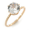 Delicate Clear Round-Cut Crystal Solitaire Ring In Gold Plating - Size 7