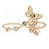 Delicate Gold Plated Crystal Butterfly Double Finger Adjustable Ring