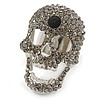 Dazzling Light Grey Crystal Skull Cocktail Ring - Size 7/8 - Adjustable