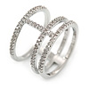 Delicate Clear Cz Structural Band Ring In Rhodium Plated Metal