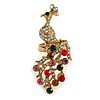 Striking Multicoloured Crystal Peacock Ring In Aged Gold Tone - 55mm Across - 7/8 Size Adjustable