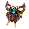 Statement Purple Crystal Butterfly Ring In Aged Gold Tone - 50mm Across - 7/8 Size Adjustable