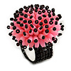 Pink/ Black Glass/ Acrylic Bead Flower Flex Ring - 35mm Diameter