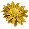 Yellow Leather Daisy Flower Ring - 40mm D - Adjustable