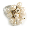 Cream Faux Freshwater Pearl Bead Cluster Ring in Silver Tone Metal - Adjustable 7/8