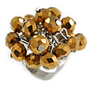 Bronze Coloured Glass Bead Cluster Ring in Silver Tone Metal - Adjustable 7/8