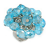 Light Blue Glass Bead Cluster Ring in Silver Tone Metal - Adjustable 7/8