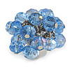 Sky Blue Glass Bead Cluster Ring in Silver Tone Metal - Adjustable 7/8