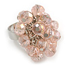 Light Pink Glass Bead Cluster Ring in Silver Tone Metal - Adjustable 7/8