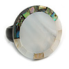 30mm/Silvery/Light Grey/Abalone Round Shape Sea Shell Ring/Handmade/ Slight Variation In Colour/Natural Irregularities