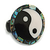 30mm/Yin Yang/Black/White/Abalone Round Shape Sea Shell Ring/Handmade/ Slight Variation In Colour/Natural Irregularities