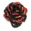 35mm Diameter/Blush Red/Black Glass Bead Layered Flower Flex Ring/ Size M/L