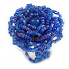 35mm Diameter/ Royal Blue/Iridescent Glass Bead Layered Flower Flex Ring/ Size M
