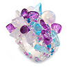 Purple/Milky White/Light Blue Glass Bead Cluster Band Style Flex Ring/ Size M