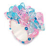 Pastel Pink/Blue Glass Bead and Stone Cluster Band Style Flex Ring/ Size M