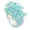 Aqua Glass Bead and Glass Stone Cluster Band Style Flex Ring/ Size M