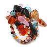 Multicoloured Glass Bead Cluster Band Style Flex Ring/ Size M