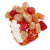 Antique Orange/Red Glass Bead and Semi Precious Stone Cluster Band Style Flex Ring/ Size M/L
