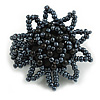 35mm D/Dark Grey/Hematite Glass and Acrylic Bead Sunflower Stretch Ring - Size S