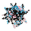 45mm D Pink/Black/Light Blue Glass and Sequin Star Flex Ring/Size S/M