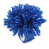 45mm Diameter Cobalt Blue Glass Bead Flower Stretch Ring/ Size M