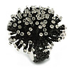 45mm Diameter Black/Transparent Glass Bead Flower Stretch Ring/Size M