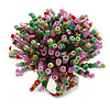 45mm Diameter Multicoloured Glass Bead Flower Stretch Ring/Green/Pink/Amber/Size M