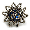 35mm D/Hematite Grey Glass and Blue Acrylic Bead Sunflower Stretch Ring - Size M/L
