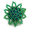 35mm D/Shiny Green Glass and Acrylic Bead Sunflower Stretch Ring - Size M/L
