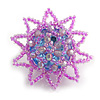 35mm D/Lilac Glass and Light Blue Acrylic Bead Sunflower Stretch Ring - Size S/M