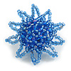 35mm D/Cornflowerblue Glass and Blue Acrylic Bead Sunflower Stretch Ring - Size M/L