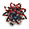 35mm D/Red/Black/Transparent Glass and Blue Acrylic Bead Sunflower Stretch Ring - Size M